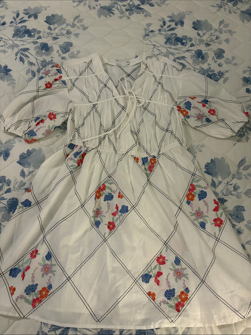 ASOS White Mini Dress with Multicolor Floral Embroidery